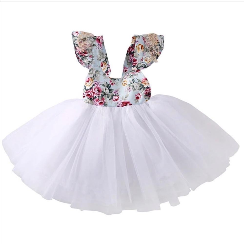 Floral dress,vintage dress,white tutu dress,tutu